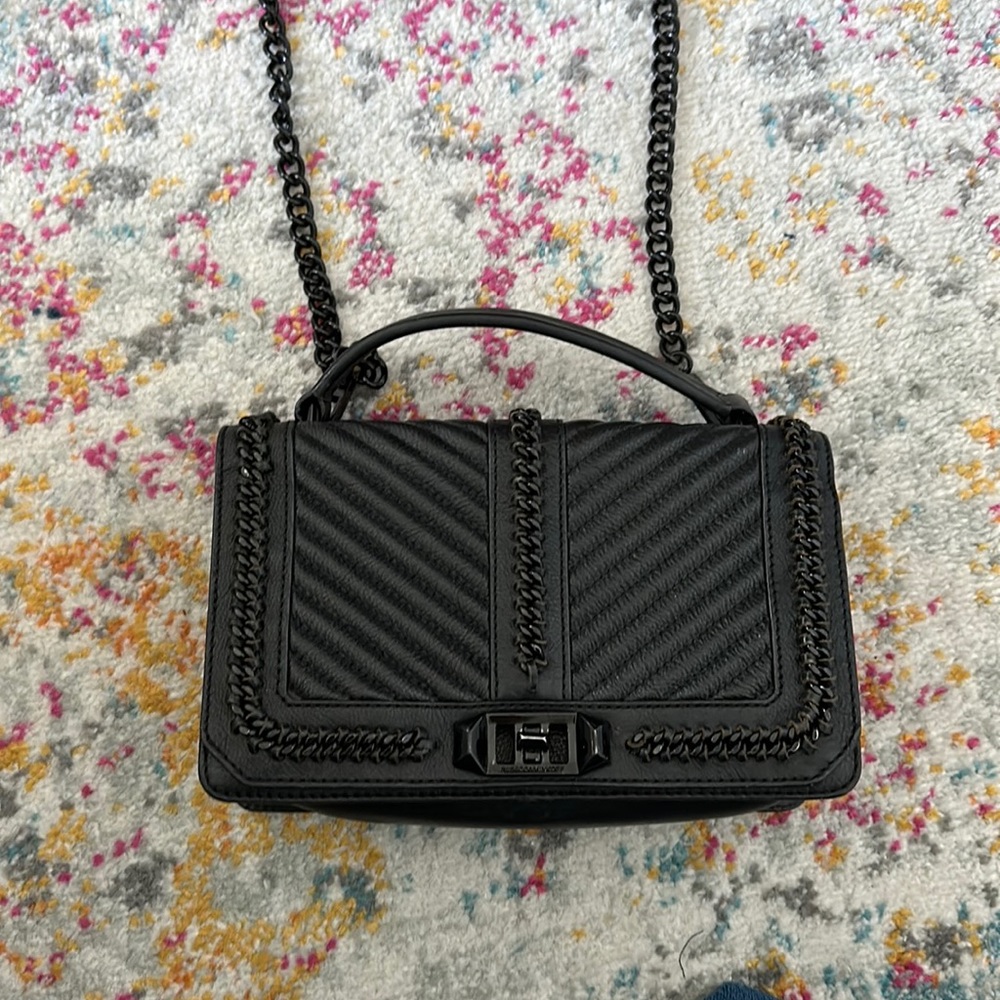 Rebecca Minkoff Chevron Quilted Small Love Crossbody with Chain Inset
